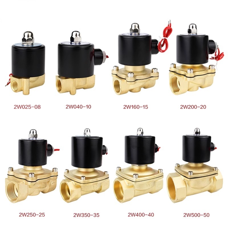 Gamme complète de différents types d'électrovannes industrielles avec annotations