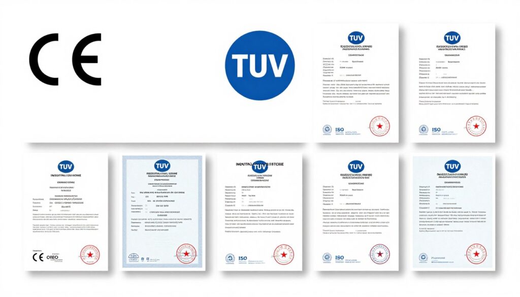 Certificats CE TUV ISO affichés