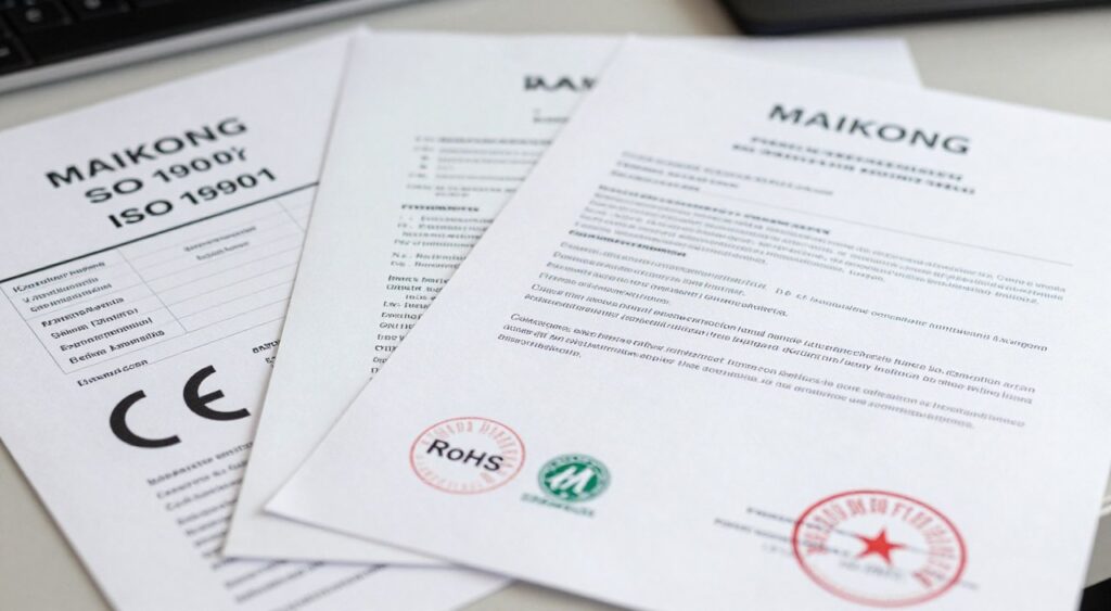 Certificats qualité ISO IATF CE RoHS MAIKONG électrovannes conformité européenne distribution France