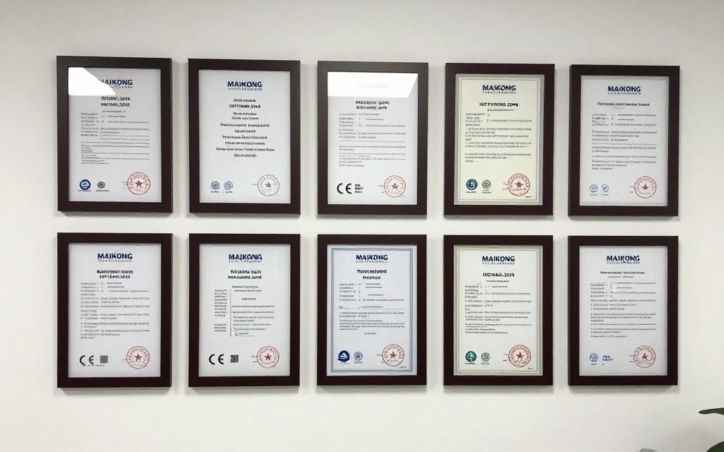 Certificats qualité MAIKONG ISO CE TUV affichés professionnellement
