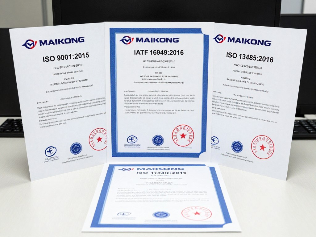 Certificats qualité MAIKONG ISO9001 IATF16949 affichés avec logo entreprise