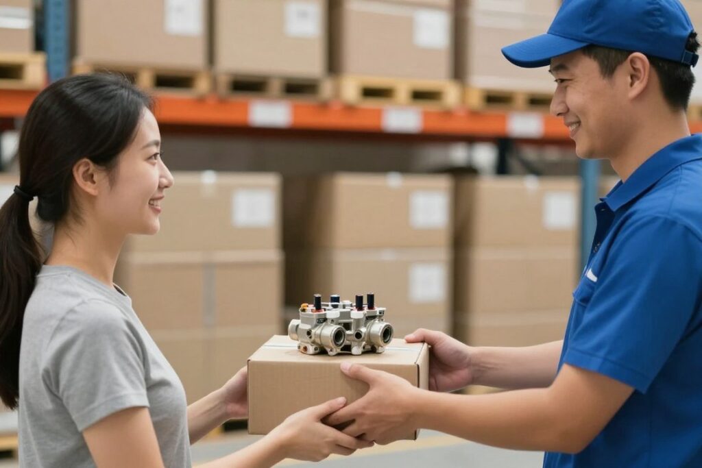 Clients satisfaits recevant leur commande