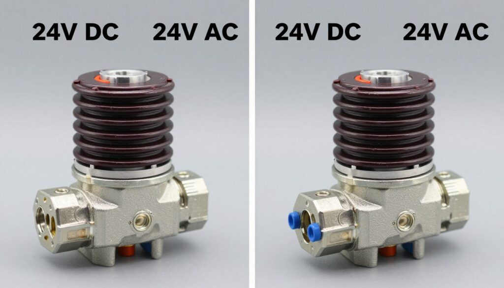 Comparaison électrovanne 24V DC et AC côte à côte