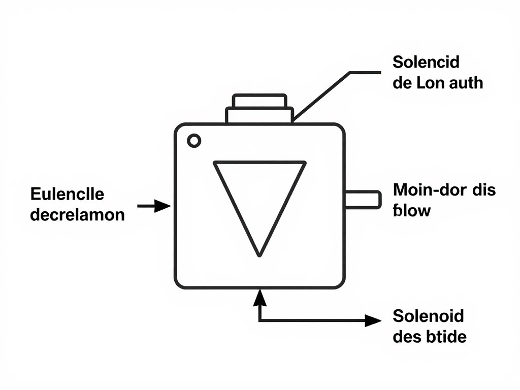 Détail symbole électrovanne avec annotations expliquant chaque composant Détail symbole électrovanne avec annotations expliquant chaque composant