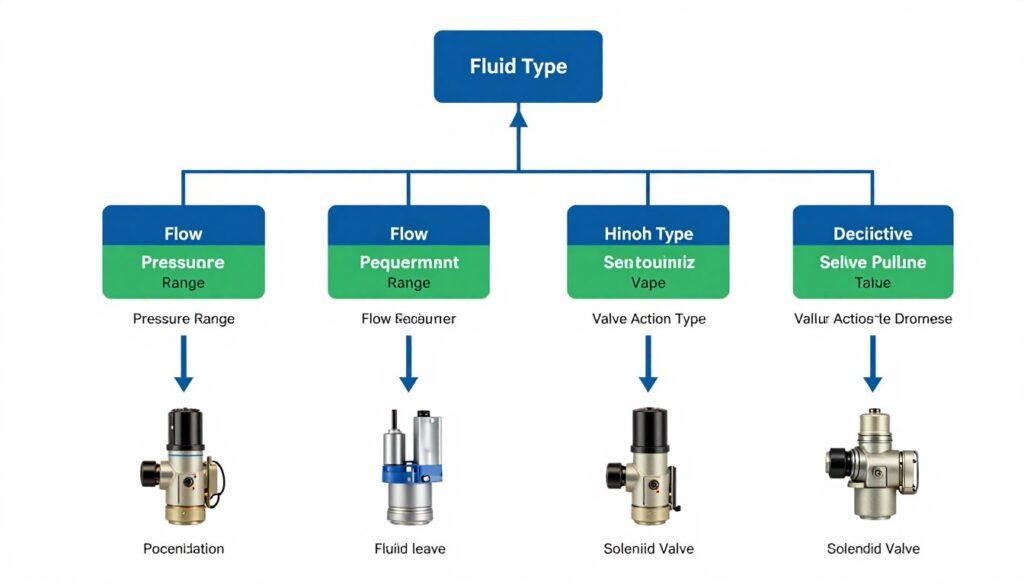 Diagramme de décision pour sélectionner le type d'électrovanne adapté selon les paramètres
