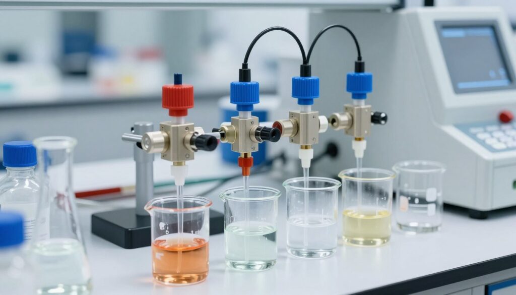 Différents fluides testés avec électrovannes