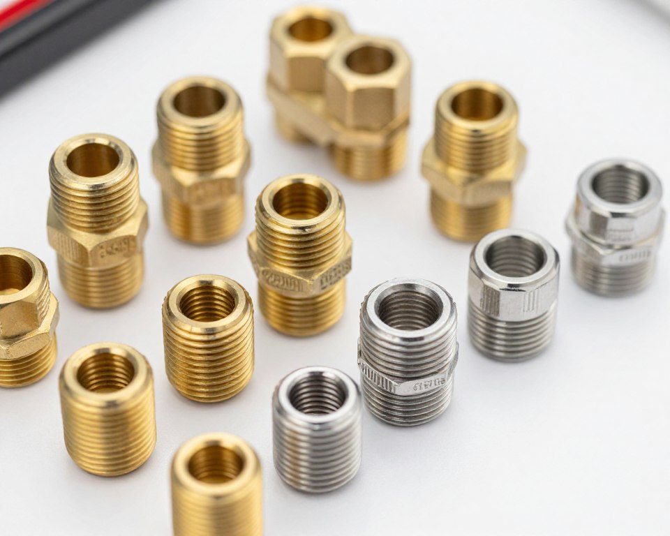 Différents types de raccords et filetages pour électrovannes 24V disposés sur table