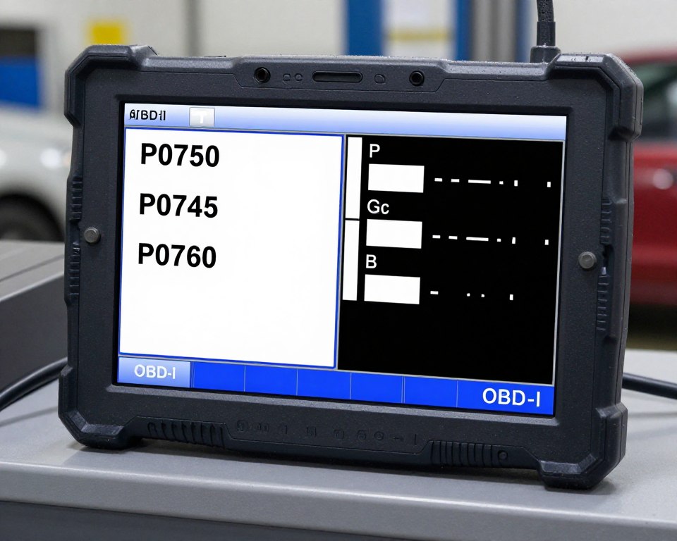 Écran valise diagnostic OBD montrant codes défauts électrovanne transmission
