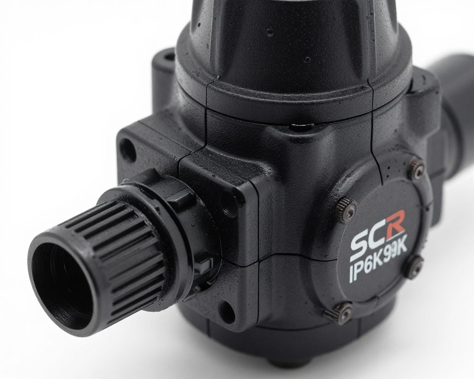 Électrovanne SCR pour système AdBlue de moteur diesel Euro 6 montrant connecteur étanche et corps compact Électrovanne SCR pour système AdBlue de moteur diesel Euro 6 montrant connecteur étanche et corps compact