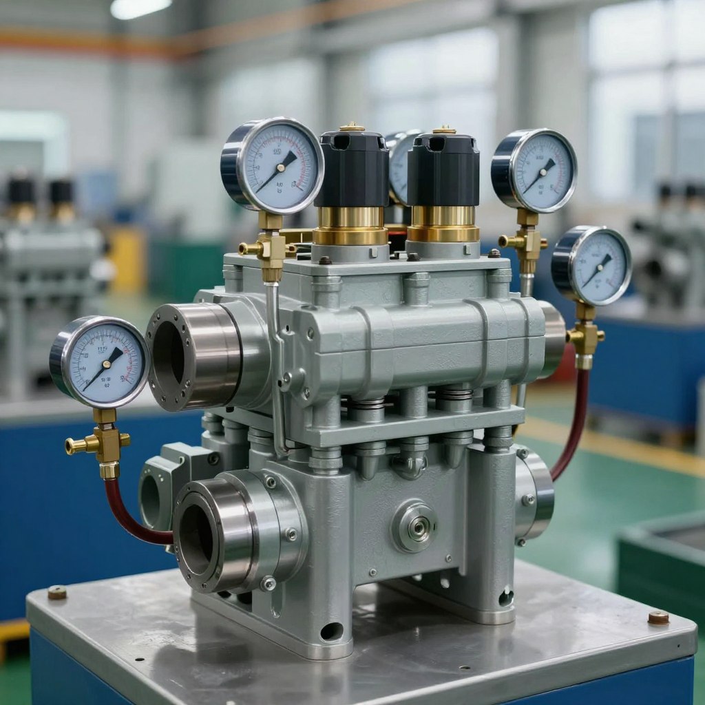 Électrovanne hydraulique 24V montée sur bloc distributeur industriel