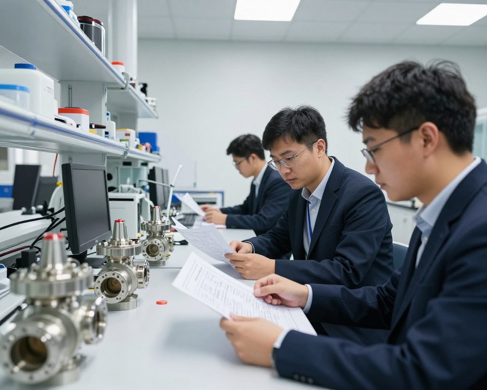 Équipe d'ingénieurs R&D MAIKONG travaillant sur prototypes d'électrovannes Équipe d'ingénieurs R&D MAIKONG travaillant sur prototypes d'électrovannes