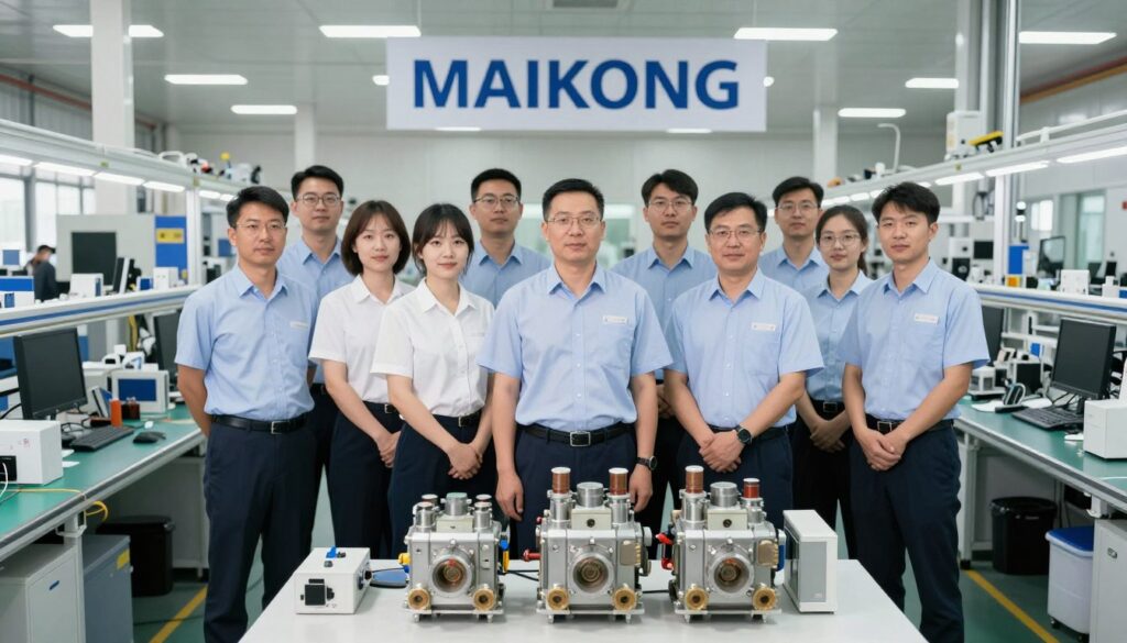 Équipe technique MAIKONG dans usine Shenzhen avec électrovannes production