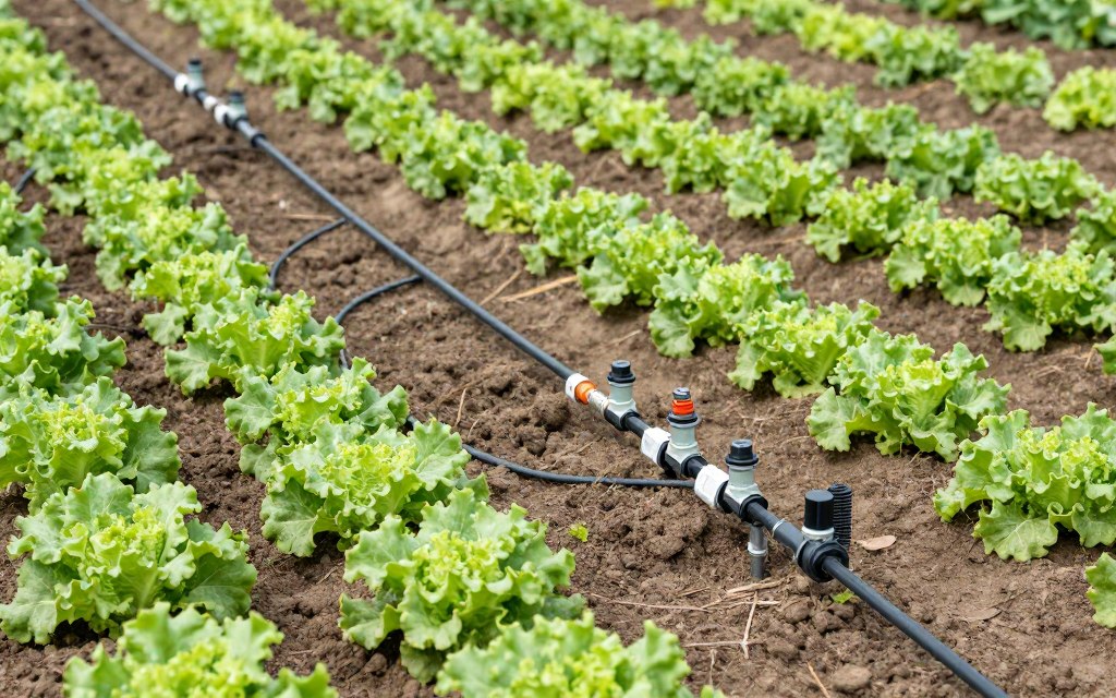 Installation d'irrigation goutte-à-goutte avec électrovannes 12V en maraîchage
