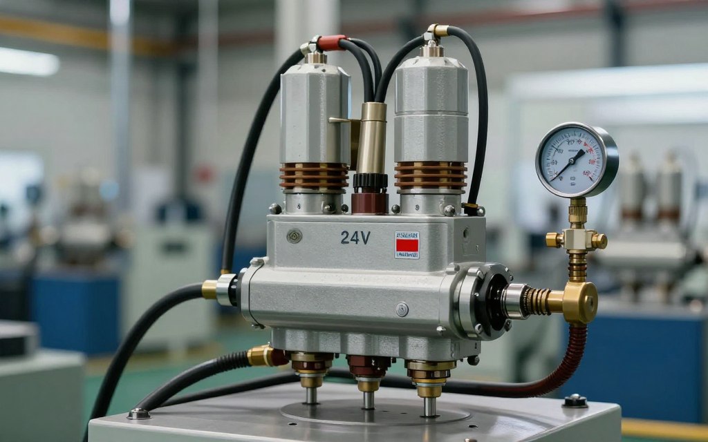 Installation électrovanne 24V système hydraulique industriel