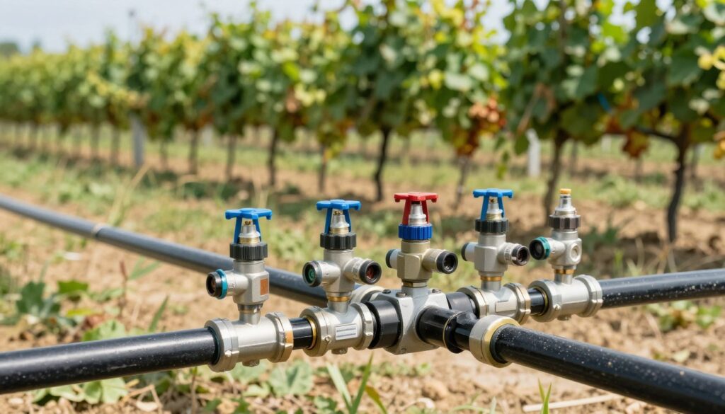 Installation électrovannes système irrigation goutte-à-goutte vignoble