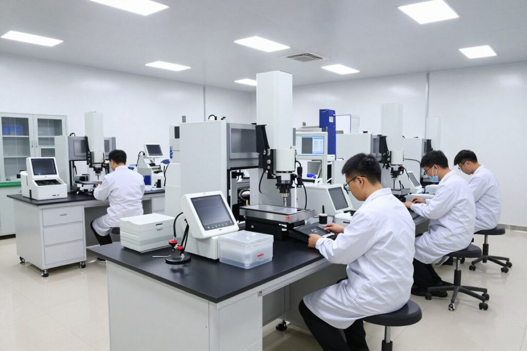 Laboratoire de tests qualité avec équipements de mesure