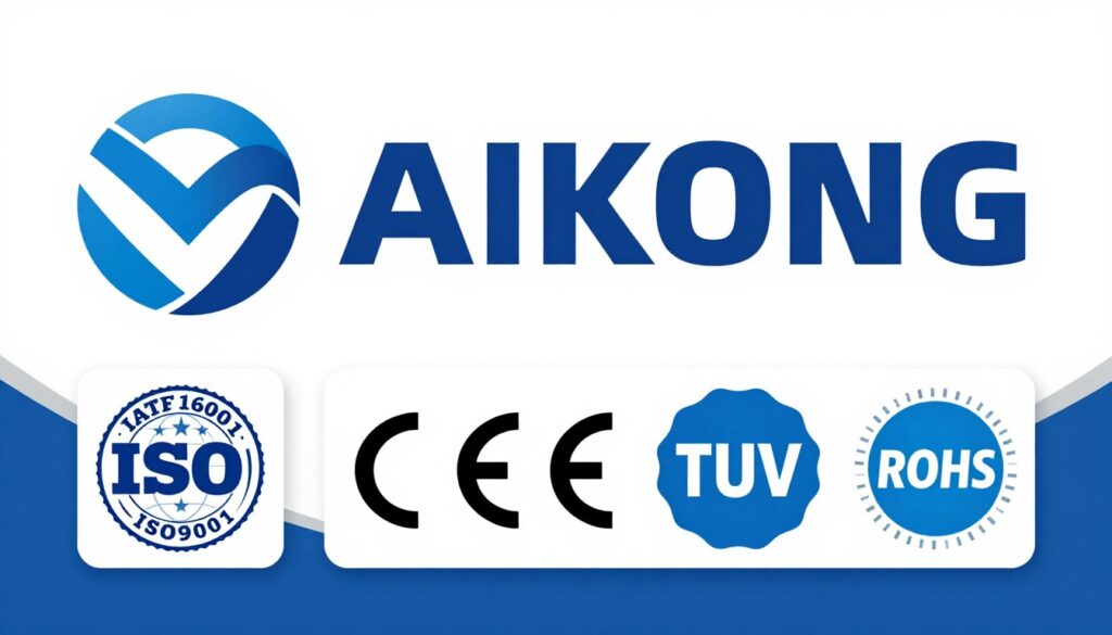 Logo MAIKONG et certifications qualité pour électrovannes hydrauliques