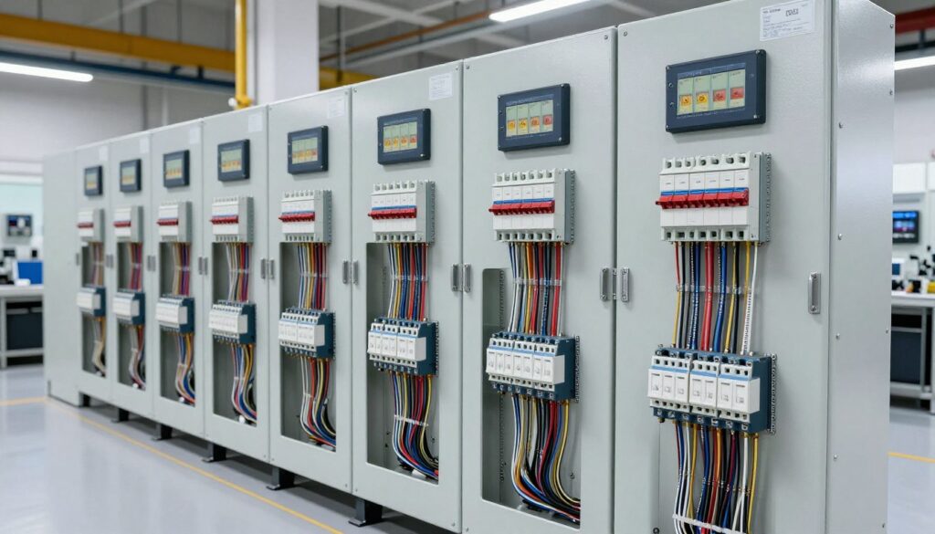 Panneau de contrôle industriel avec multiples électrovannes 24V connectées