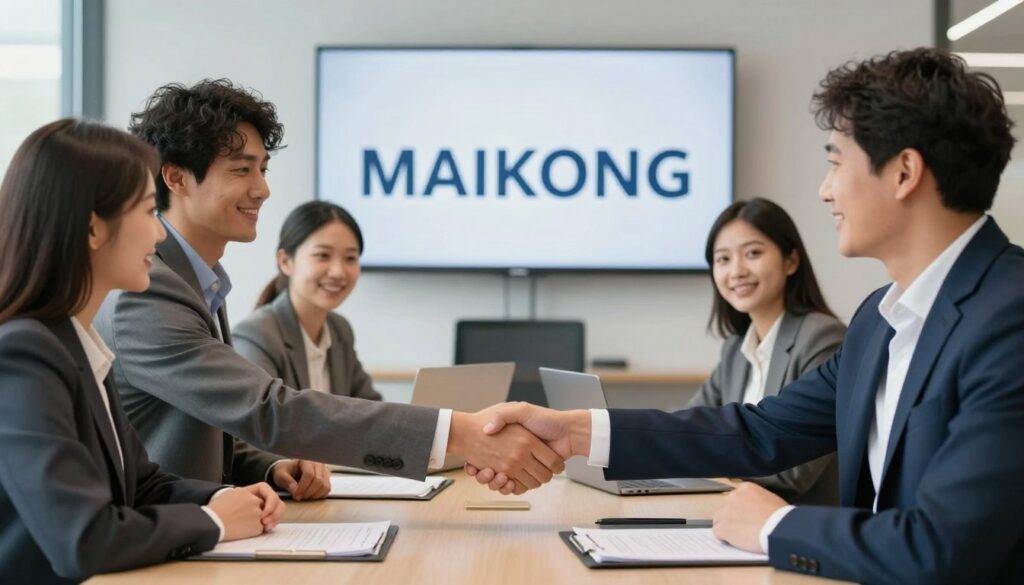Poignée de main symbolique partenariat commercial MAIKONG distributeur français