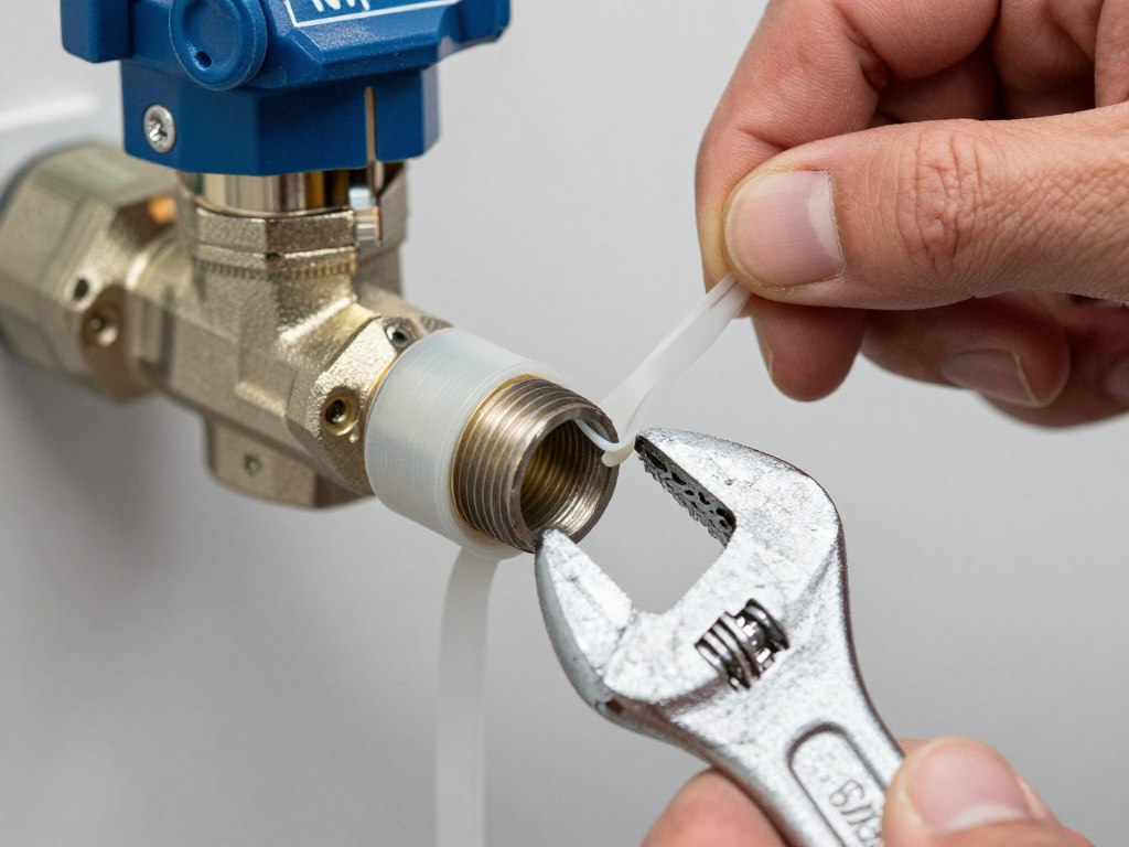 Raccordement hydraulique électrovanne ruban PTFE installation