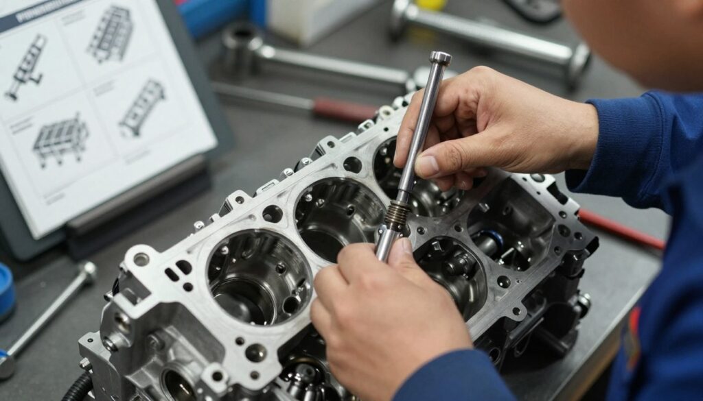 Remplacement électrovanne déphaseur VVT atelier mécanique professionnel installation culasse