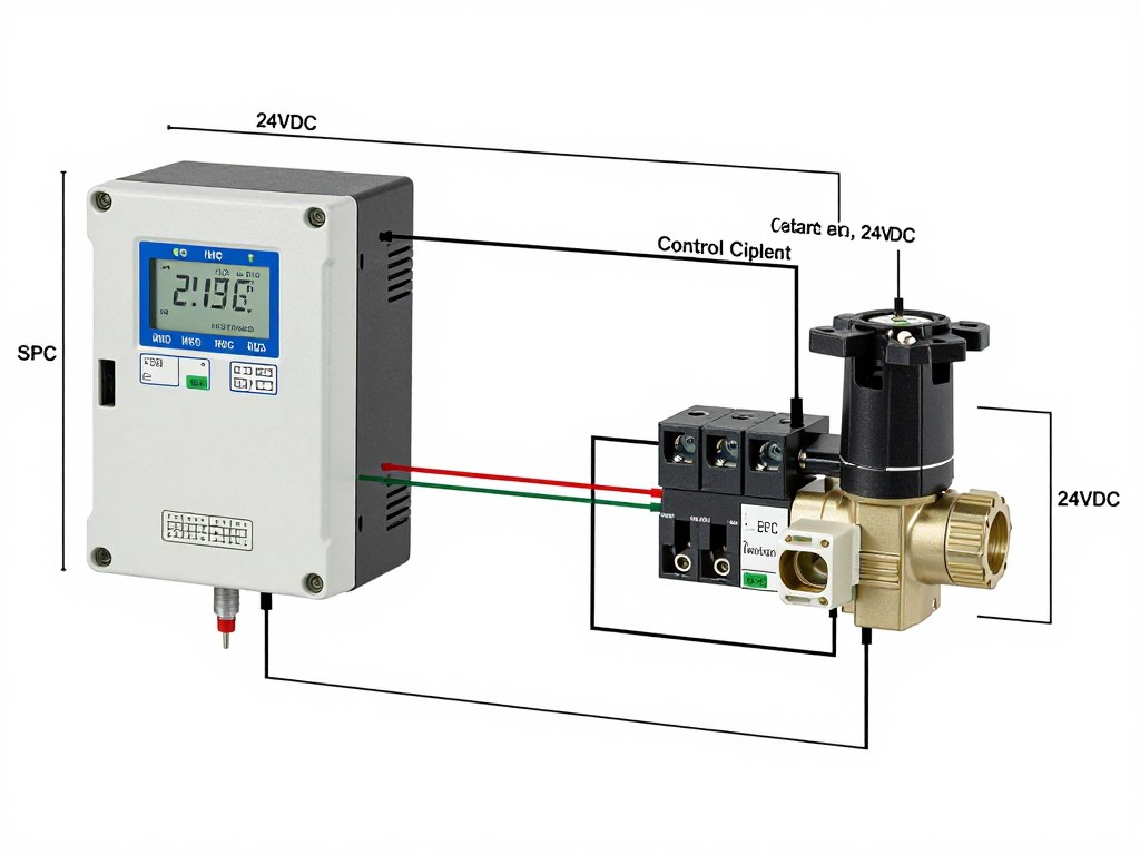Schéma de câblage d'une vanne électrique connectée à un automate programmable Schéma de câblage d'une vanne électrique connectée à un automate programmable