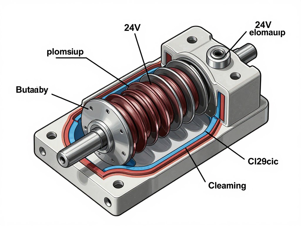Schéma technique de fonctionnement électrovanne 24V avec coupe transversale