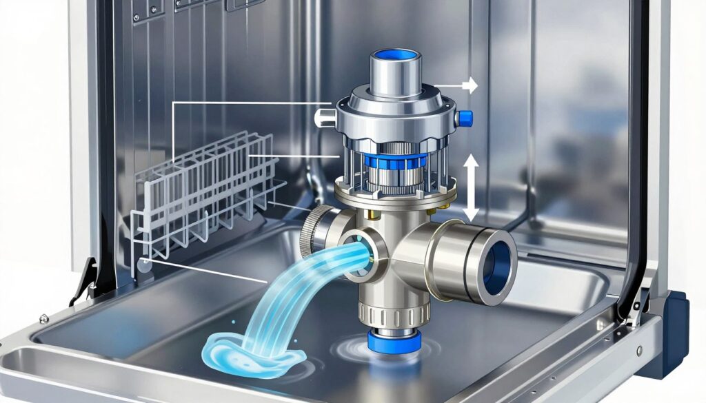 Schéma technique d'installation d'électrovanne sur lave-vaisselle