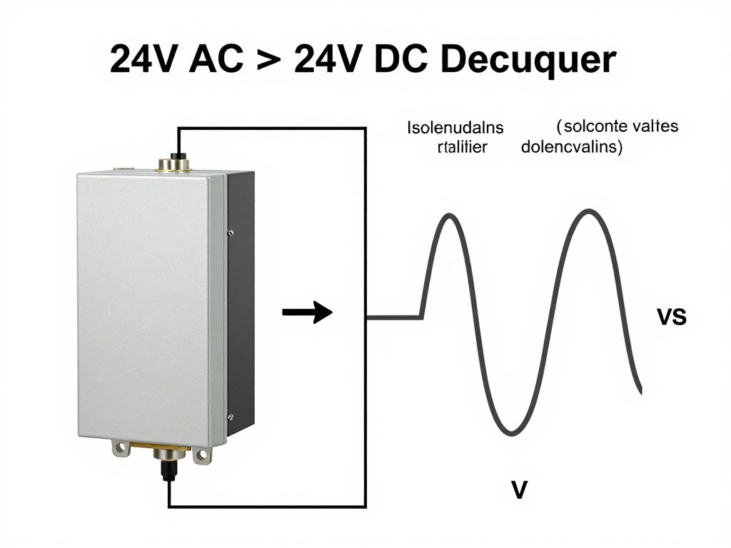 Schéma technique montrant la différence entre alimentation 24V AC et 24V DC pour électrovannes