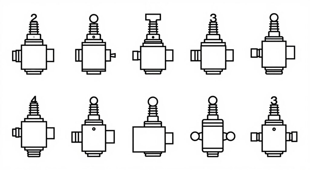 Schémas symboles hydrauliques des différentes configurations d'électrovannes