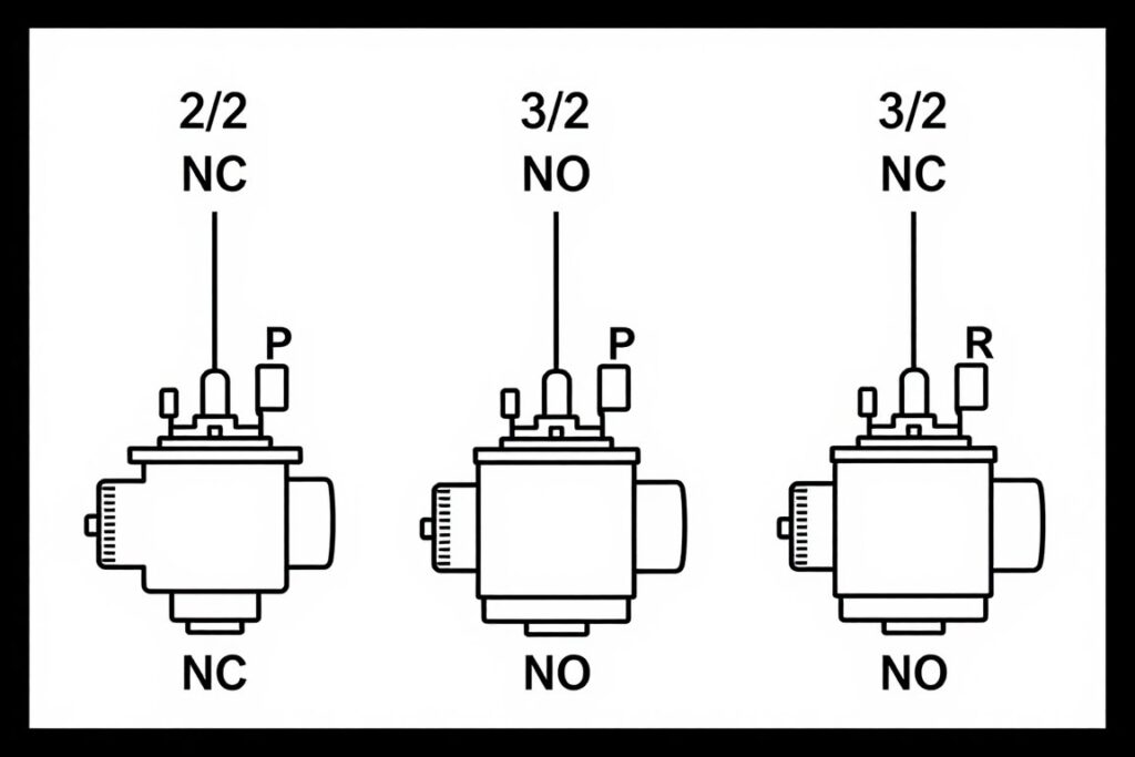Schémas symboles pneumatiques électrovannes 2/2 et 3/2 voies