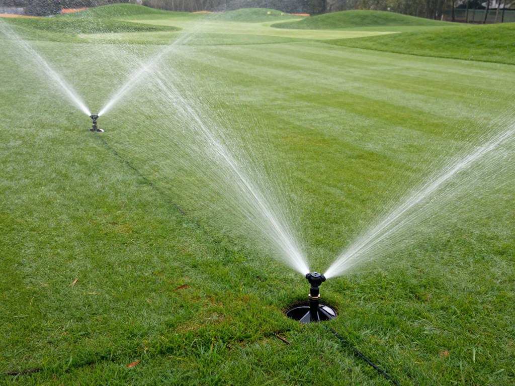 Système d'arrosage automatique de terrain de golf avec turbines et électrovannes enterrées Système d'arrosage automatique de terrain de golf avec turbines et électrovannes enterrées