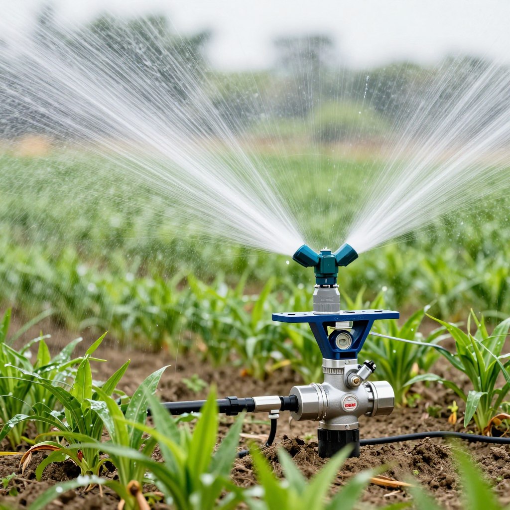 Système d'irrigation automatique avec électrovanne 24V dans champ agricole