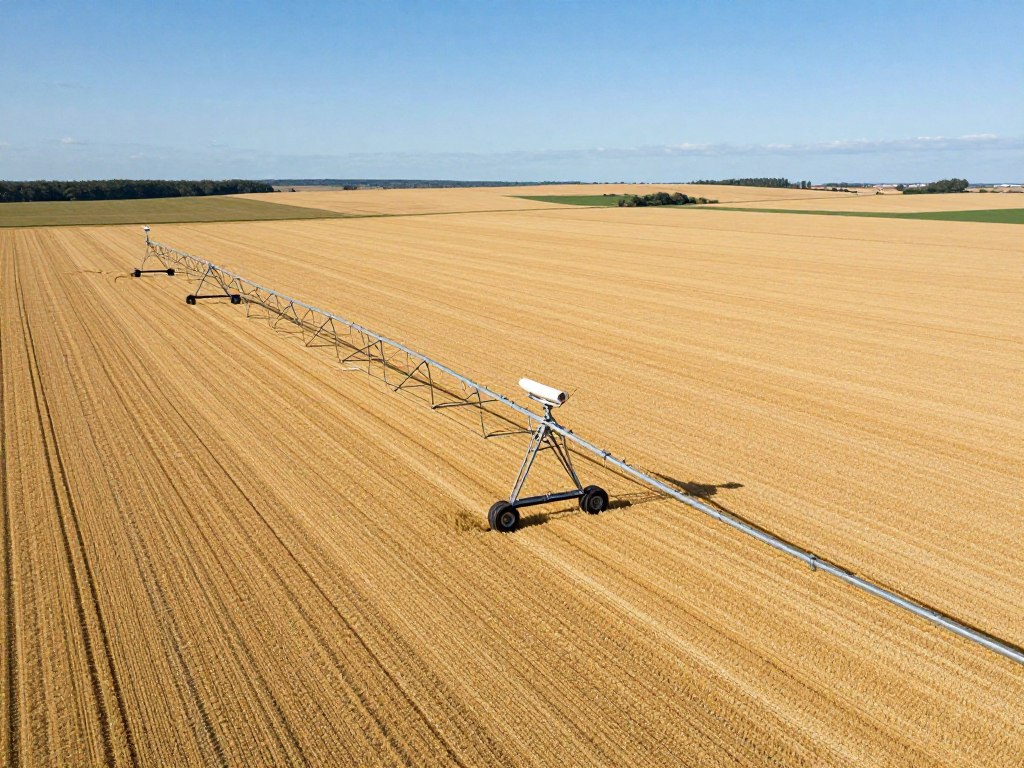 Système d'irrigation pivot central dans champ de céréales avec électrovannes de sectionnement Système d'irrigation pivot central dans champ de céréales avec électrovannes de sectionnement