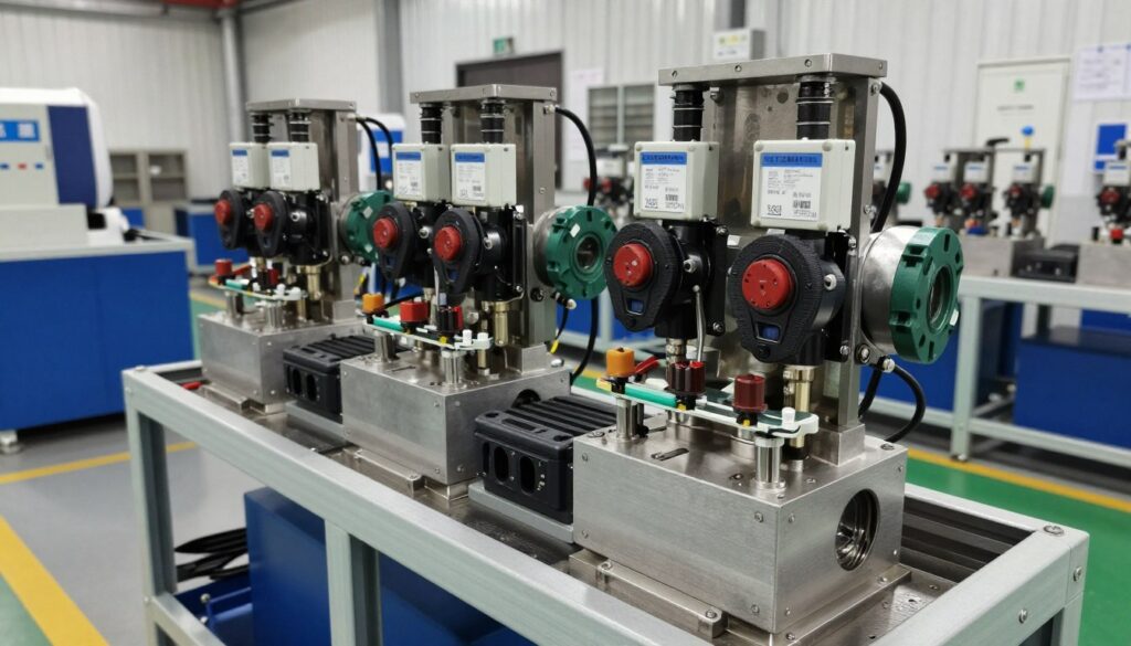 Système pneumatique industriel avec électrovannes 24V et vérins