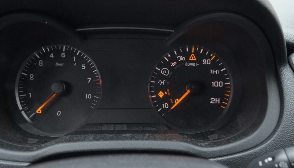 Tableau de bord voiture avec voyant transmission allumé et indicateur mode dégradé