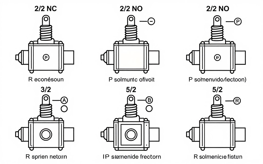 Tableau des symboles normalisés ISO pour différents types d'électrovannes
