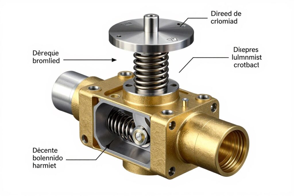 Valve solénoïde à action directe montrant structure interne et flux Valve solénoïde à action directe montrant structure interne et flux
