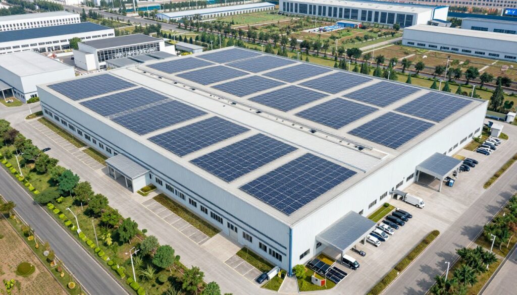 Vue aérienne de l'usine MAIKONG de 16000 mètres carrés avec zones de production distinctes