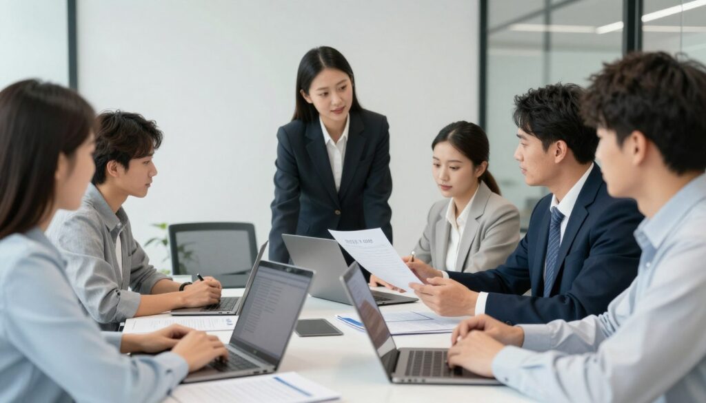 équipe commerciale MAIKONG préparant devis pour client professionnel