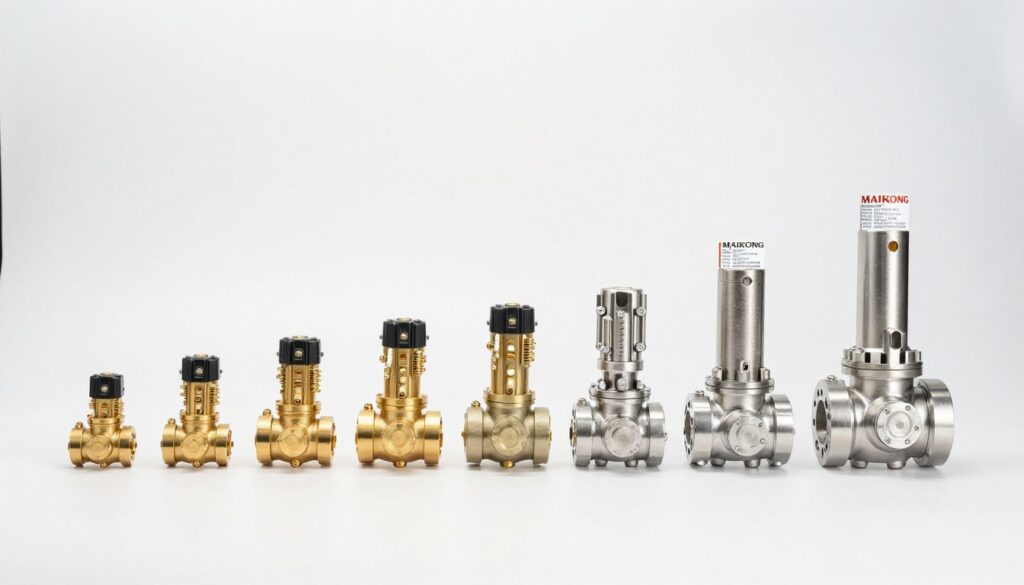 gamme complète d'électrovannes MAIKONG pour irrigation disposées en rangée avec différents diamètres