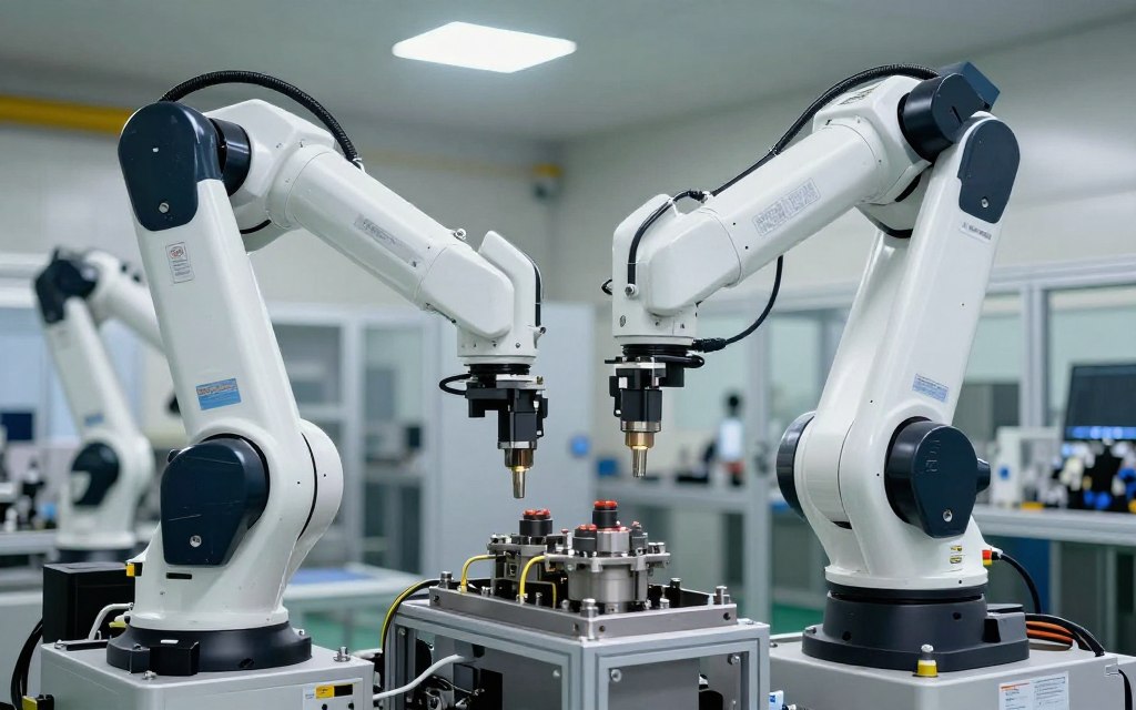 robots d'assemblage automatisés pour électrovannes dans usine MAIKONG