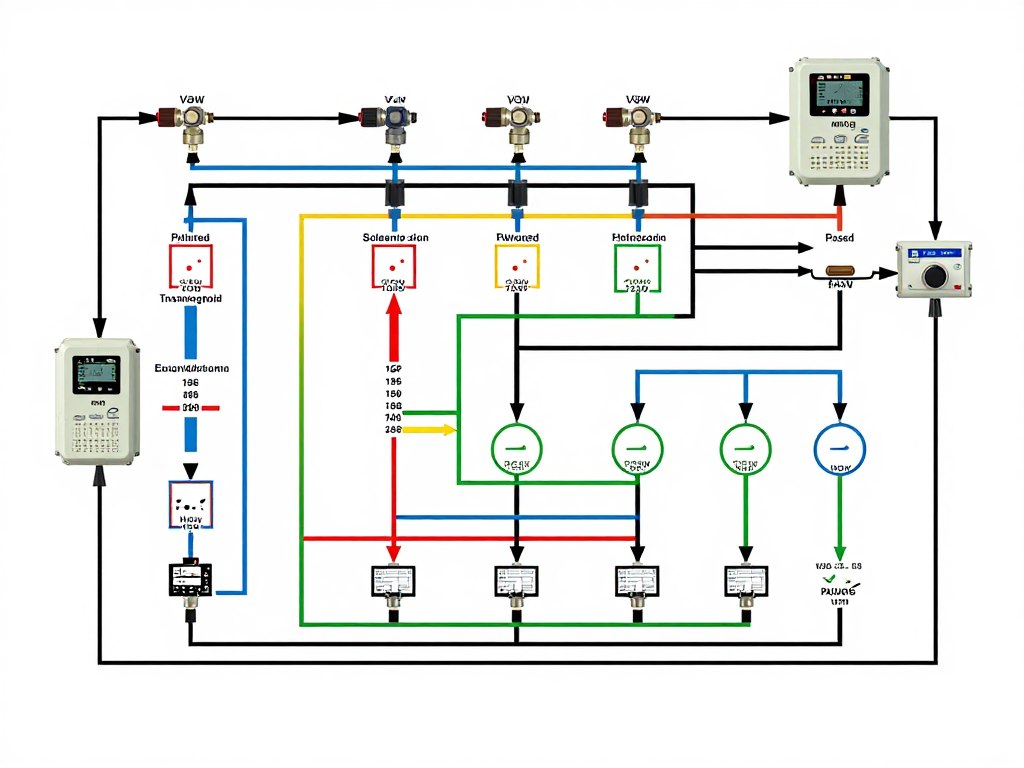 schéma d'architecture réseau irrigation multi-zones avec électrovannes et programmateur