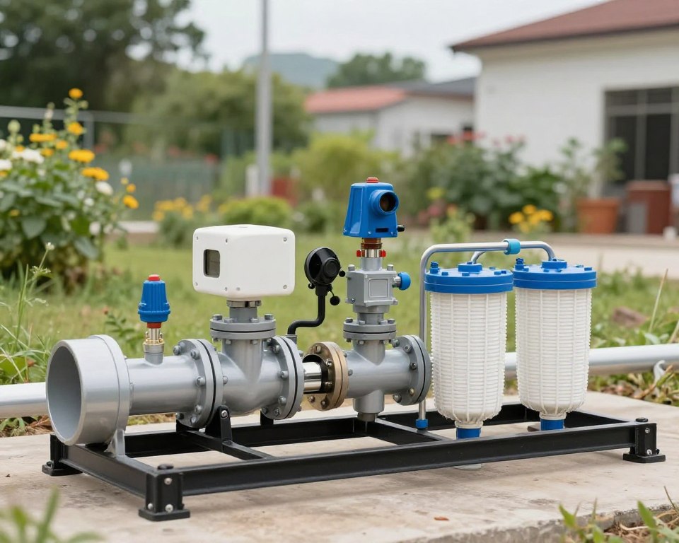 station de pompage avec électrovannes et filtres pour irrigation