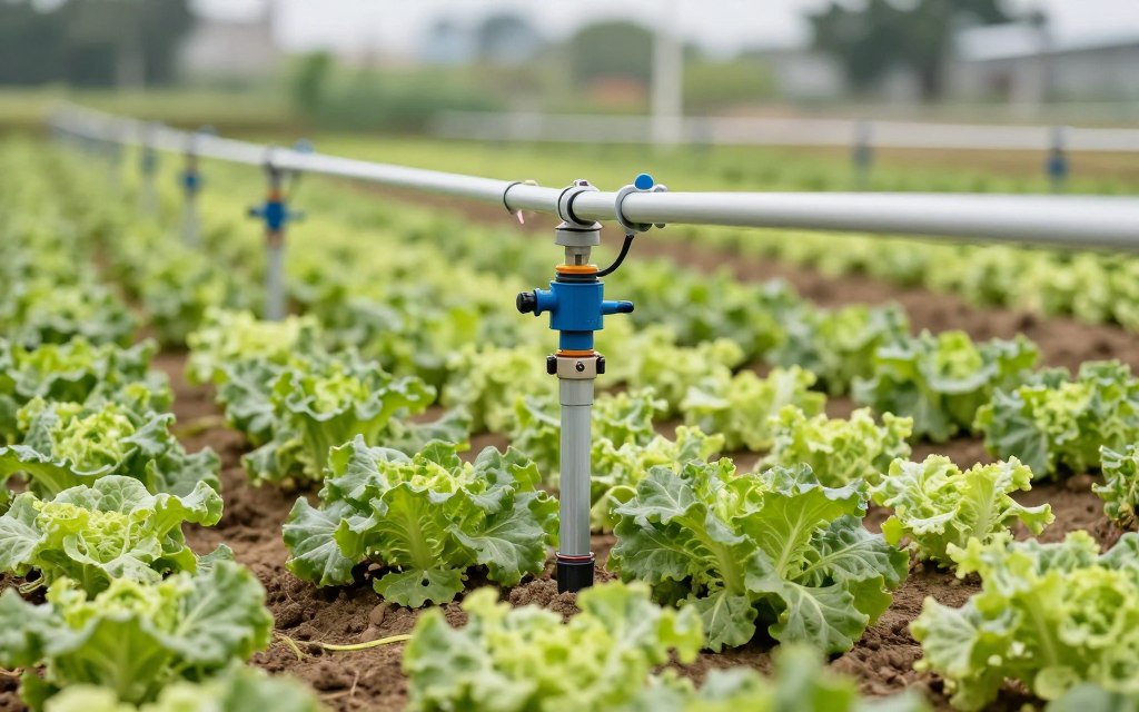 système d'irrigation goutte à goutte dans exploitation maraîchère avec électrovannes