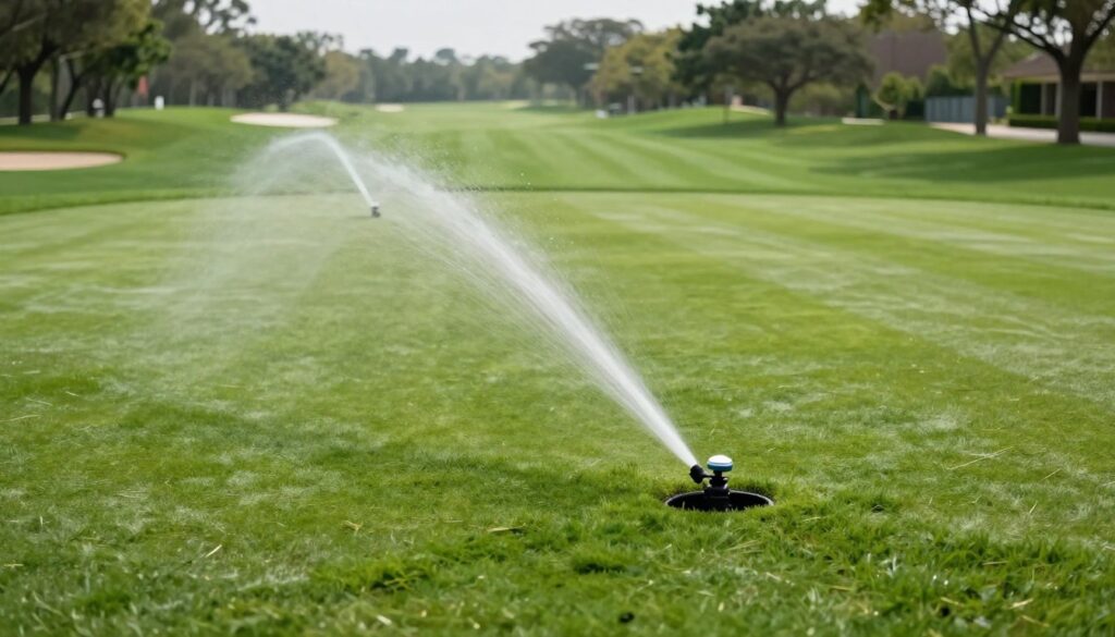 terrain de golf avec système d'arrosage automatique et électrovannes enterrées