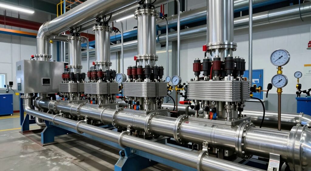 Bobines électrovannes 24V sur système hydraulique industriel haute pression